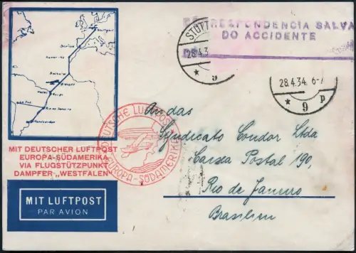 Katapult 1934 Dt. Reich Crash Tapajoz Stuttgart Rio Karte H 312 Catapult / 2006