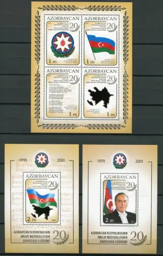 Aserbaidschan Azerbaijan 2011 Unabhängigkeit Flagge Hymne Flag Block 102-104 MNH