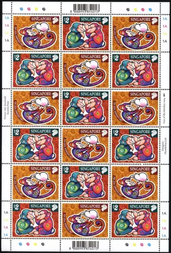 Singapur Singapore 2004 Jahr des Affen Neujahr Zodiac 1296-1297 Kleinbogen MNH