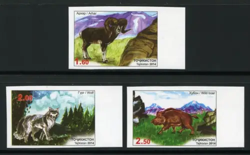 Tadschikistan Tadjikistan 2014 Zoo Wolf Wildschwein Mufflon 663-665 B Ungezähnt