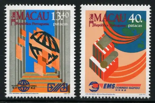 Macau Macao 1988 Weltposttag Postdienste World Post Day 606-607 MNH