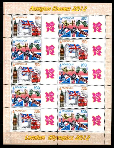 Mongolei Mongolia 2012 Olympiade London Olympics Flagge Big Ben Kleinbogen MNH