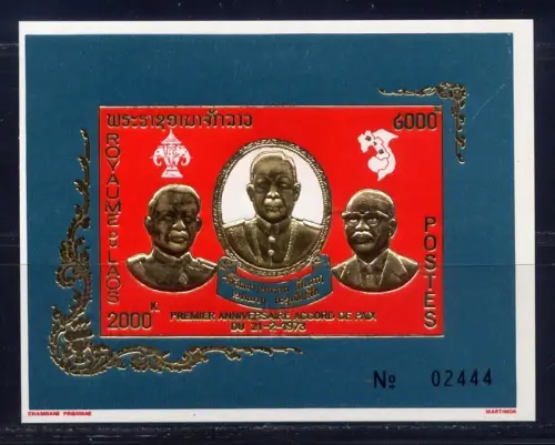 5x Laos 1975 Frieden König Gold Block 51 Wholesale Postfrisch MNH KW €80