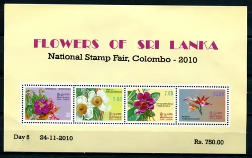 Sri Lanka 2010 Block 18 I Blumen Aufdruck Ausstellung in Colombo Postfrisch MNH