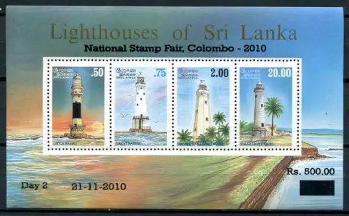 Sri Lanka 2010 Block 61 I Leuchttürme mit Aufdruck Colombo Postfrisch MNH