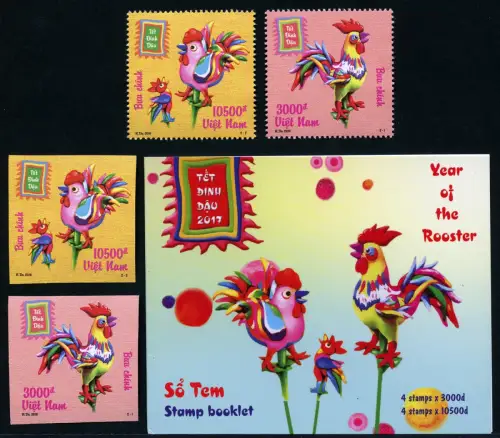 Vietnam 2016 Jahr des Hahnes 2017 Year of the Cock A & B & Markenheft 3728-3729