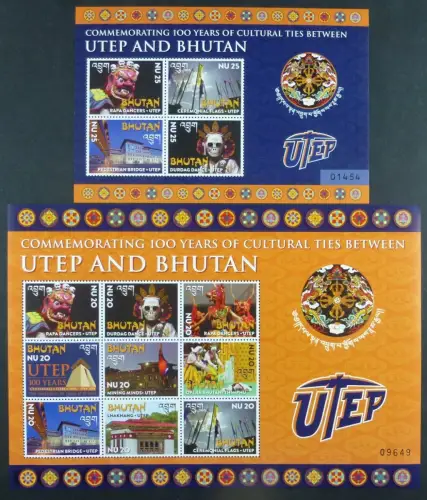 Bhutan 2014 Folklore Masken Brücke UTEP Flaggen Universität 2758-2766 Block 524