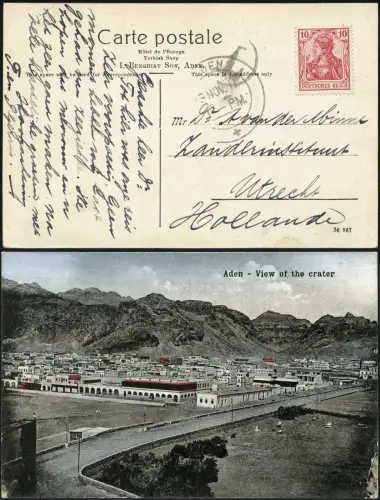 Aden 1911 Schiffspost nach Holland unzulässige Frankatur Dt. Reich Taxe / 126