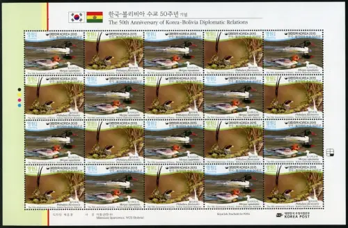 Korea Süd 2015 Wasservögel Vögel Gemeinschaftsausgabe Bolivien 3068-3069 MNH