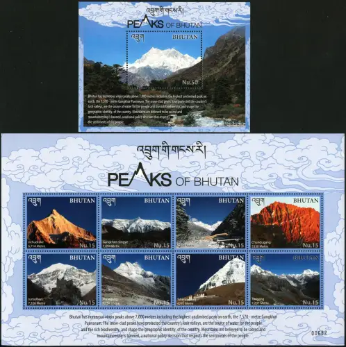 Bhutan 2017 Berge Gebirge Berggipfel Landschaften 3085-3092 Block 586 MNH