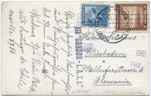 LATI 1941 Chile Santiago Wiesbaden AK 17.12.41 Letzter Flug Zensur / 2011