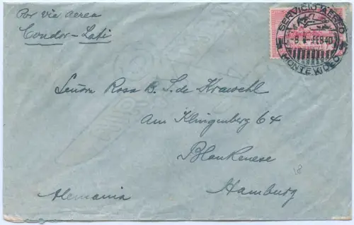 LATI 1940 Uruguay Brief mit EF 7.2.40 Montevideo Hamburg OKW Zensur / 2014