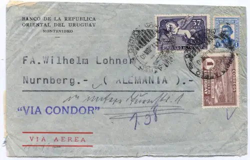 LATI 1940 Uruguay Brief MiF 11.6.40 Montevideo Nürnberg OKW Zensur / 2018