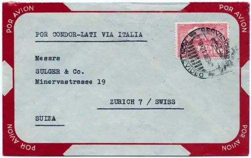 LATI 1940 Uruguay Brief mit EF 21.8.40 Montevideo Zürich Schweiz / 2020