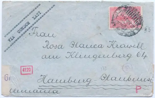 LATI 1941 Uruguay Brief mit EF 20.8.41 Montevideo Hamburg Zensur / 2025