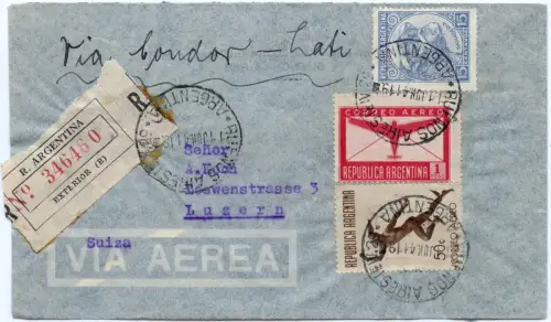 LATI 1941 Argentinien Buenos Aires Reko-Brief 11.6.41 Luzern Schweiz / 2027