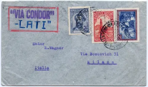 LATI 1939 Argentinien Buenos Aires 2. Flug 27.12.39 Mailand Italien Brief / 2028
