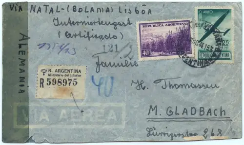 Argentinien 1944 Interniertenpost Admiral Graf Spee Sierra de la Ventana / 2031