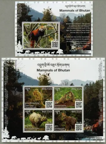 Bhutan 2019 Säugetiere Roter Panda Nashorn Affe Murmeltiere Goral Postfrisch MNH
