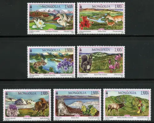 Mongolei 2020 Landschaften Tiere Vögel Eichhörnchen Leopard Adler Blumen MNH