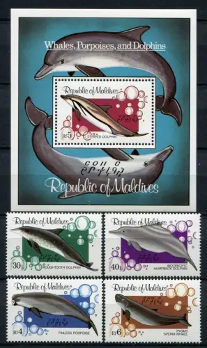 Malediven Maldive 1983 Wale Delphine Whales Dolphins 1013-1016 Block 90 MNH