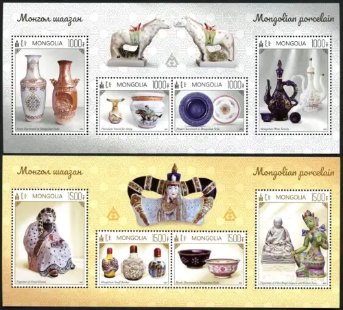 Mongolei 2023 Porzellan Porcelain Figuren Schalen Dschingis Khan Blocks MNH