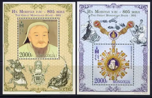 Mongolei Mongolia 2011 Block 392-393 Dschingis Khan Orden Medal Geschichte MNH