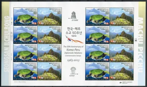 Korea Süd 2013 Peru Machu Picchu Archäologie Joint Issue 2925-26 Kleinbogen MNH
