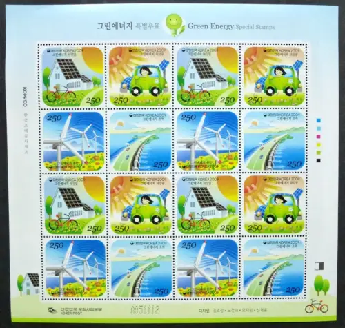 Korea Süd 2009 Umweltfreundliche Energiegewinnung Windrad 2724-27 Kleinbogen MNH