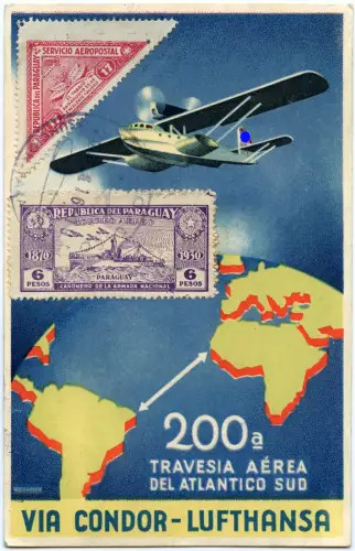 Katapult oder Zeppelin 1936 Paraguay Karte 200. Atlantiküberquerung 26.10. /2032