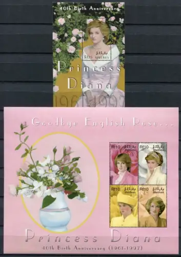 Malediven 2001 Lady Diana 40. Geburtstag Royalty 3886-3889 Block 509 MNH