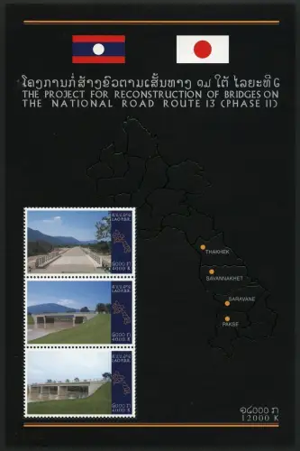 Laos Lao 2001 Brücken Bridges Landkarte Architektur Block 182 Postfrisch MNH