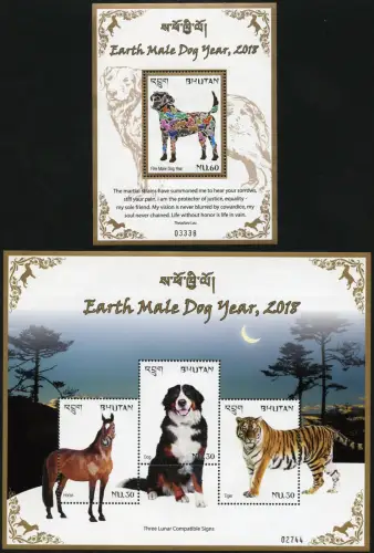 Bhutan 2018 Jahr des Hundes Year of the Dog Neujahr Pferd Tiger Postfrisch MNH