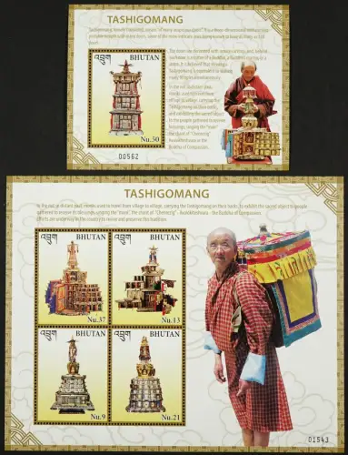 Bhutan 2016 Tashigomang Miniaturtempel Religion Mönch Monk Block 571-572 MNH