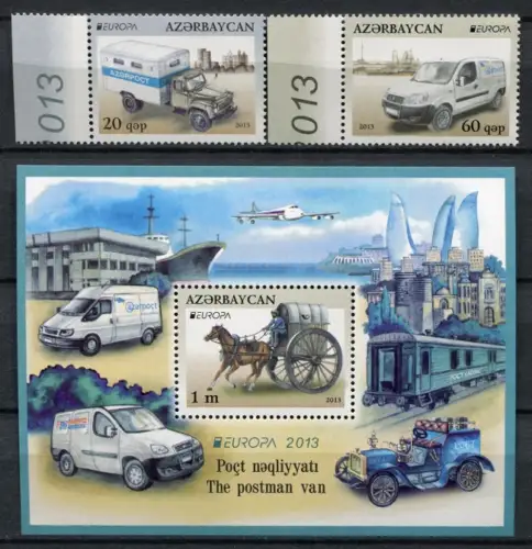 Aserbaidschan Azerbaijan 2013 CEPT Post Fahrzeuge Kutsche 973-974 Block 123  MNH
