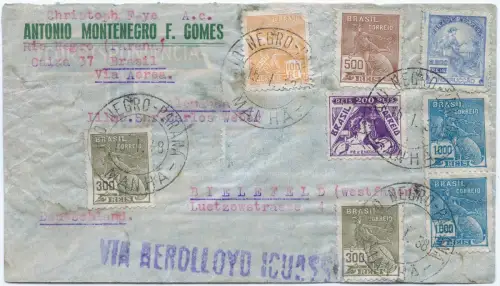 Brasilien 1938 Aerolloyd Iguassu Rio Negro Curitiba Bielefeld Brief / 2041