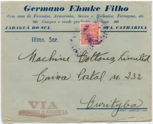 Brasilien 1936 Aerolloyd Iguassu Jaragua do Sul Curityba Firmenbrief / 2043