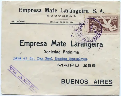 Paraguay 1929 Flugpost Brief Asuncion Buenos Aires Argentinien / 2048