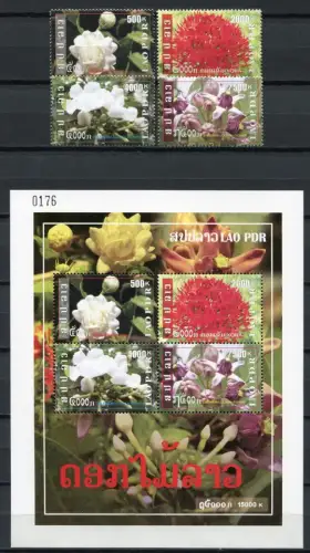 Laos Lao 2009 Blumen Flowers Blossoms Blüten Pflanzen 2121-2124 Block 214 MNH