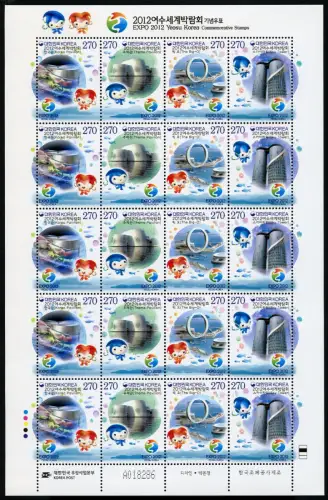 Korea Süd 2012 EXPO Yeosu I Pavillon Turm Maskottchen 2877-2880 Kleinbogen MNH