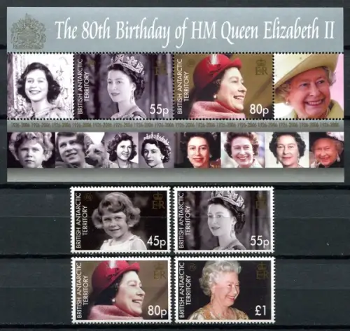 Brit. Antarktis BAT 2006 Geburtstag Elisabeth QE II Royalty 416-419 Block 13 MNH