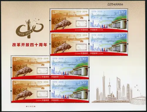 China PRC 2018-34 Reform & Öffnung Börse Tänzer Wirtschaft Kleinbogen MNH
