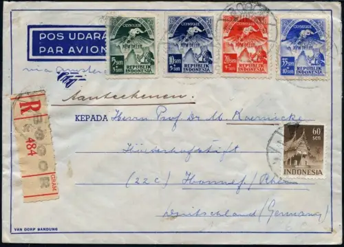 Indonesien 1951 Reko-Brief Flugpost Asiatische Olympiade Bogor Honnef / 808