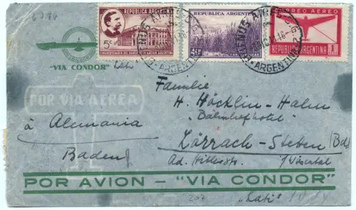 LATI 1941 Argentinien Buenos Aires 8.12.41 Vorletzter Flug Lörrach-Stetten/ 2056