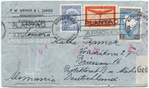 Argentinien 1942 Buenos Aires Brünn Böhmen & Mähren 1./2. Post nach LATI / 2058