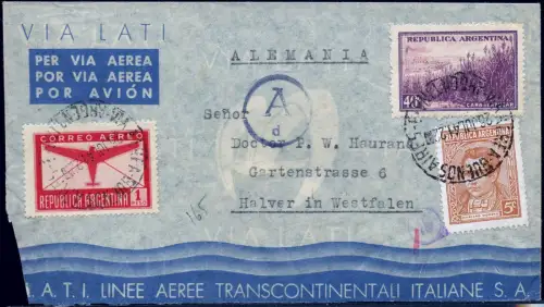 LATI 1941 Argentinien Buenos Aires 26.7.41 Werbeumschlag Halver Westfalen / 2059