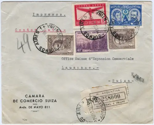 LATI 1941 Argentinien Buenos Aires 26.2.41 Reko-Brief Lausanne Schweiz / 2060