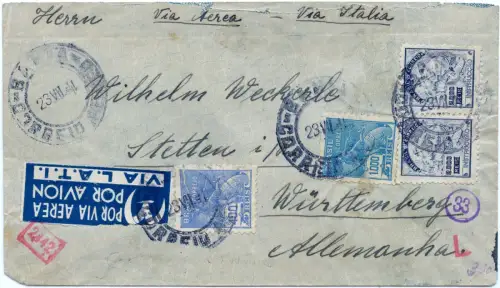 LATI 1941 Brasilien Brief 5400 R Bahia Stetten Württemberg OKW Zensur / 2062