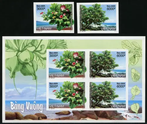 Vietnam 2016 Fischgiftbaum Baum Pflanzen Blüten 3710-11 B Block 166 B Imperf MNH