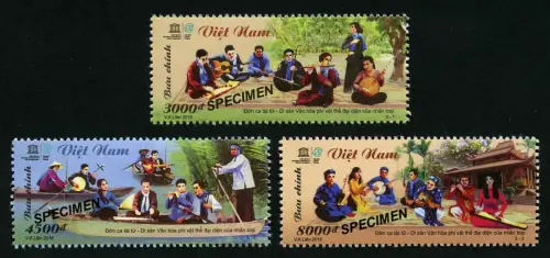 Vietnam 2016 UNESCO Musik Musikinstrumente Kulturerbe 3723-25 Specimen MNH